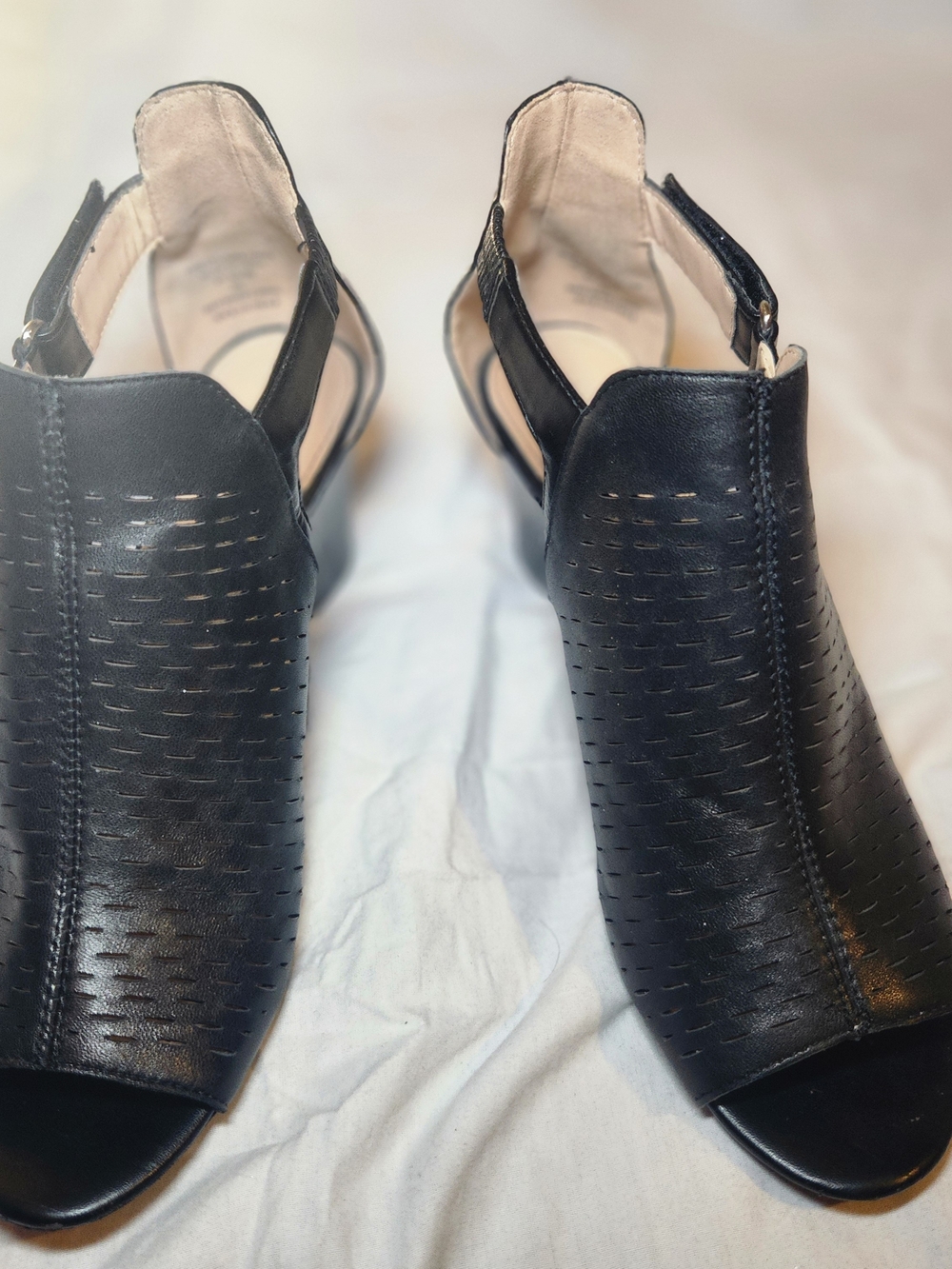 Adrienne Vittadini Black Perforated Slingback Heeled Mules 9.5